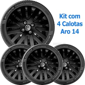 4X Calota Vw Gol Voyage Saveiro Aro 14 Preto Com Emb 009Ca