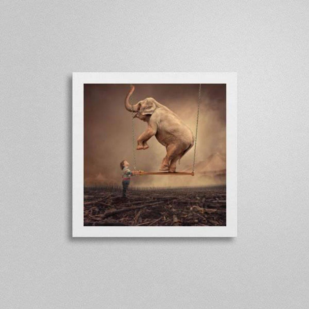 Quadro Decorativo Menino Com Elefante 20X20Cm