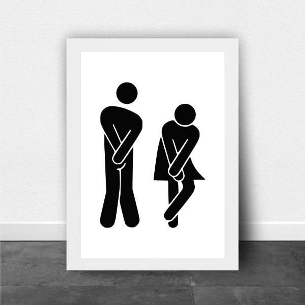 Quadro Banheiro Mulher E Homem 24X18Cm Moldura Branca