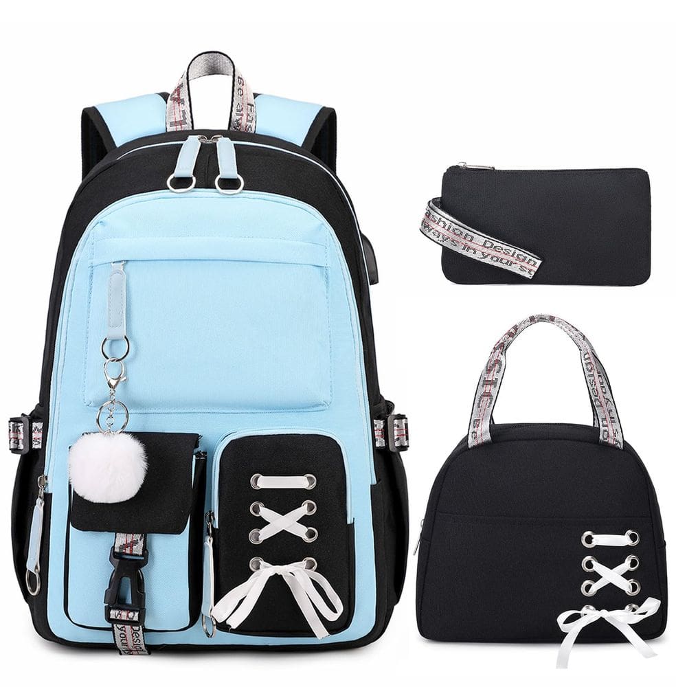 Mochila ACESAK para meninas com lancheira e estojo de lápis azul
