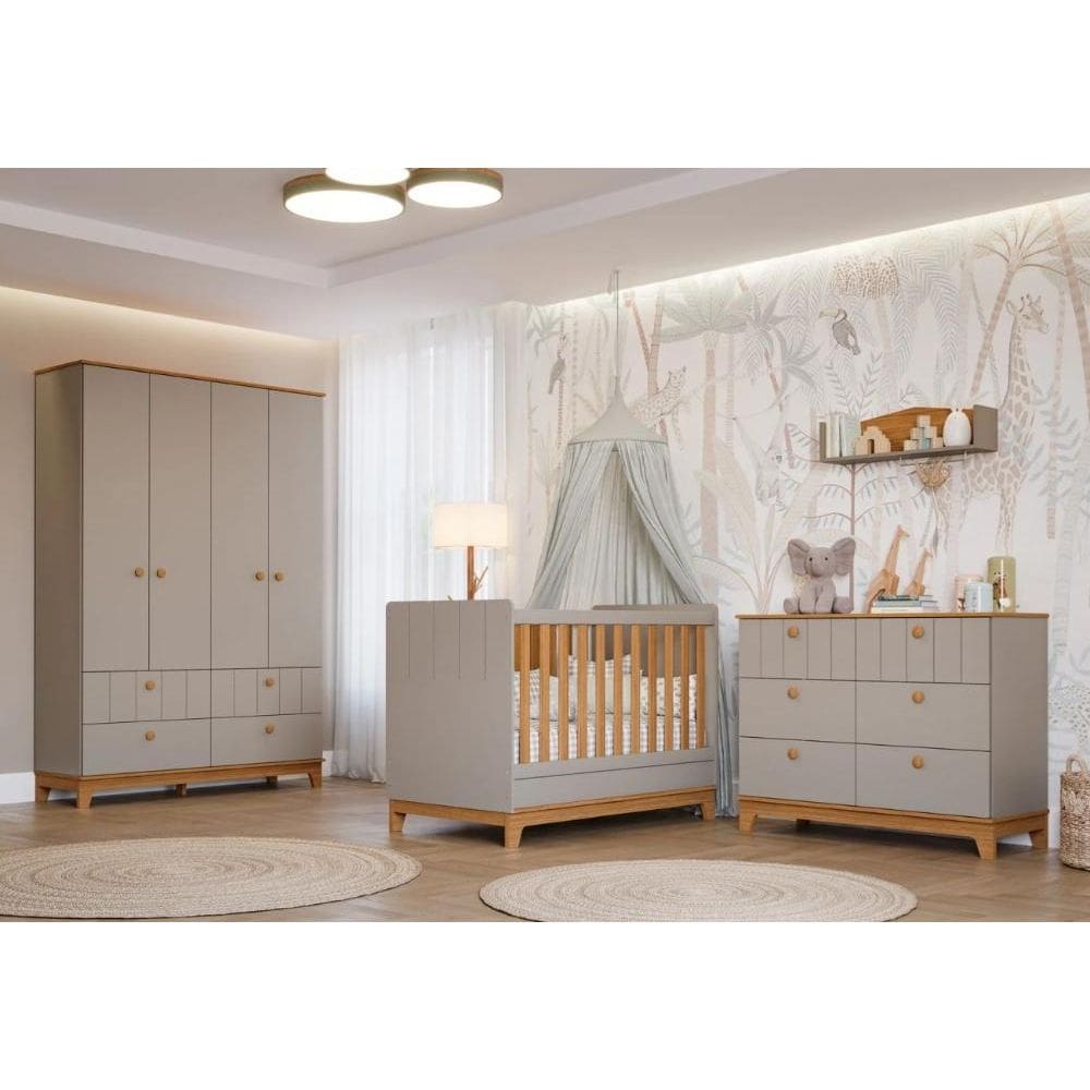 Quarto Para Bebê Completo Guarda Roupa, Cômoda E Berço 100% Mdf Biscoito Permobili