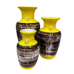 Trio Vasos Urnas Jad Em Cerâmica De Aparador Amarelo
