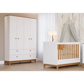 Quarto Para Bebê Guarda Roupa E Berço 100% Mdf Biscoito Permobili