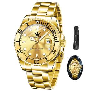 Relógio OLEVS Gold para homens de quartzo impermeável com data diurna