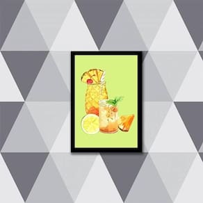 Quadro Ilustração Sucos Naturais Verde 33X24Cm Moldura Preta
