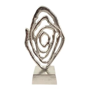 Escultura Decorativa Prata Flor Alumínio 30Cm