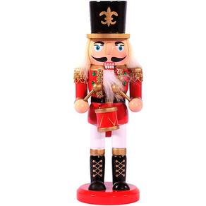Boneco Natal Papai Noel Madeira Quebra Nozes Tambor 20cm