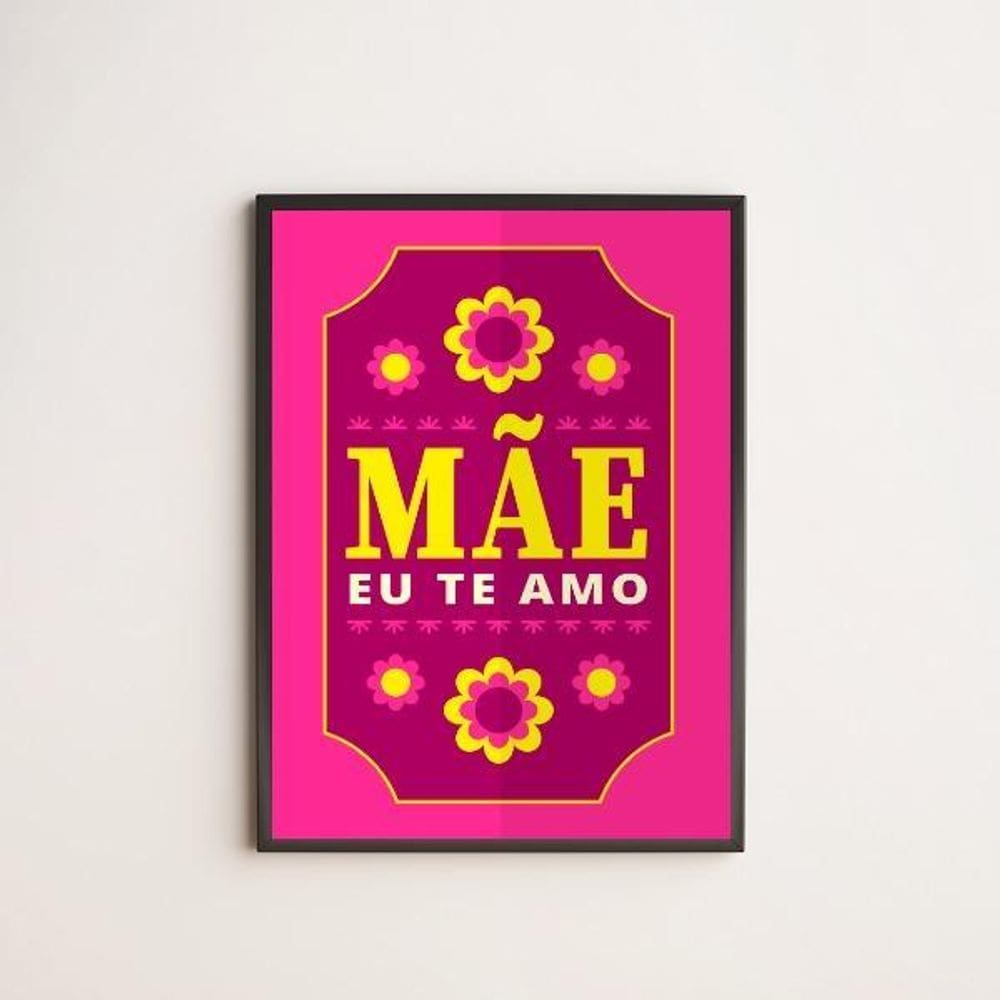 Quadro Decorativo Floral Mãe, Eu Te Amo 33X24Cm - Com Vidro