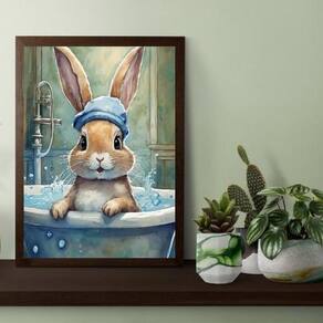 Quadro Decorativo Banheiro - Coelhinha 45X34Cm - Com Vidro