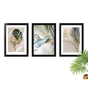 Kit 3 Quadros Decorativos Com Moldura Folhas Marmorizadas