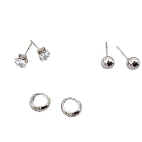 Kit Brincos Argolinha Bolinha Zircônia Folheado Ródio Branco