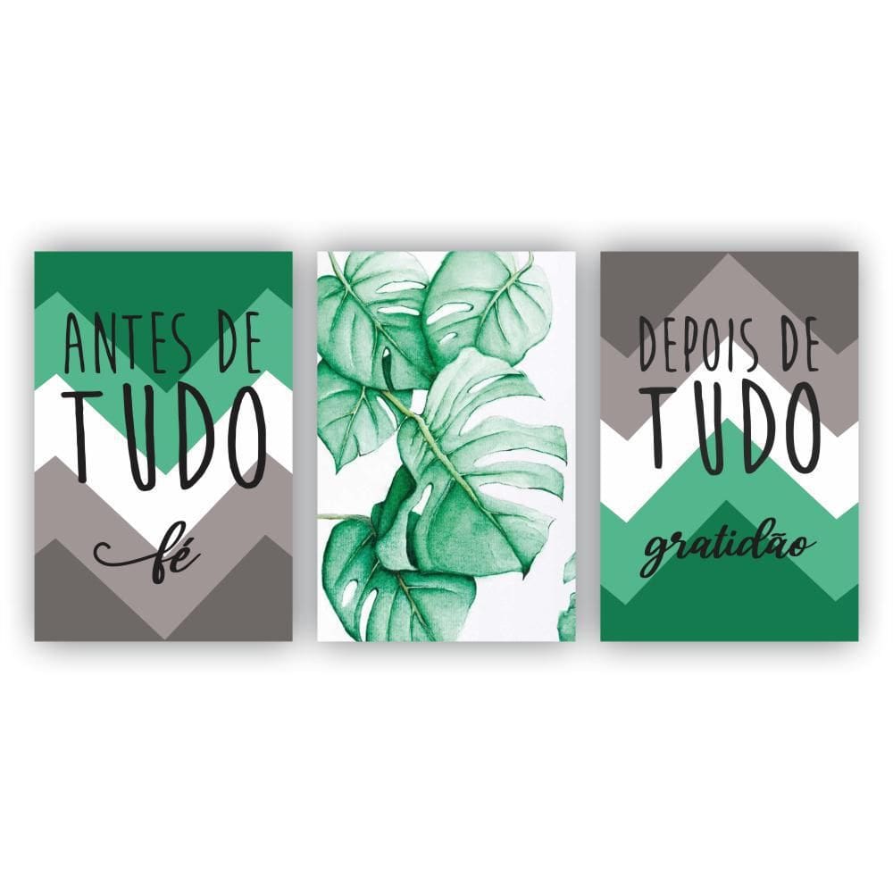 Kit Placas Quadros 3 Pçs 60X40 Religião Antes De Tudo Verde