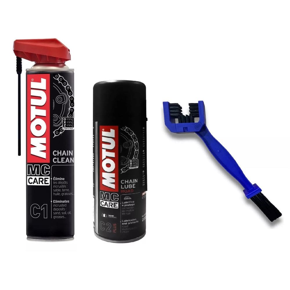 Kit Limpa Corrente Motul Moto Bike Motul C1 Chain Clean + C2 Chain Lube Road 400 Ml + Escovinha