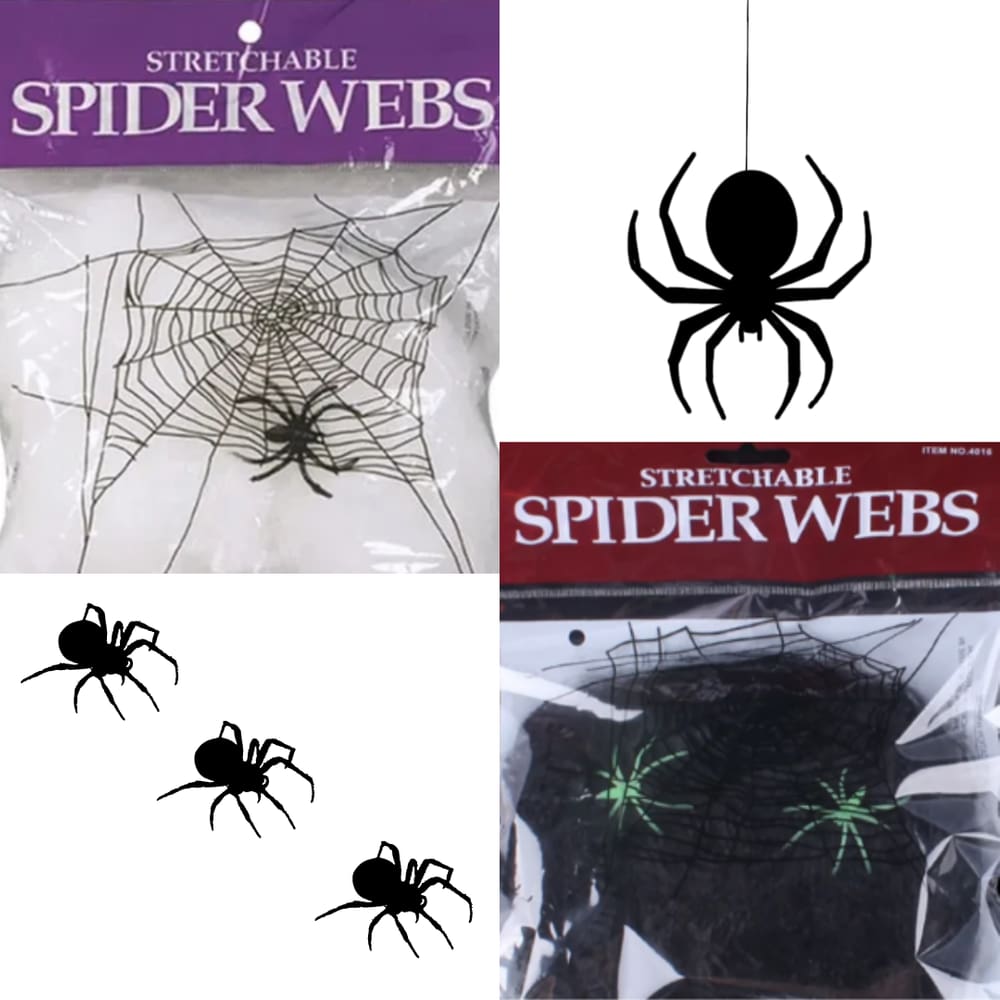 Teia de Aranha Branca e Preta Kit Teia Halloween Decorativa c/2 uni Decoracao para Festa Tematica Dia das Bruxas