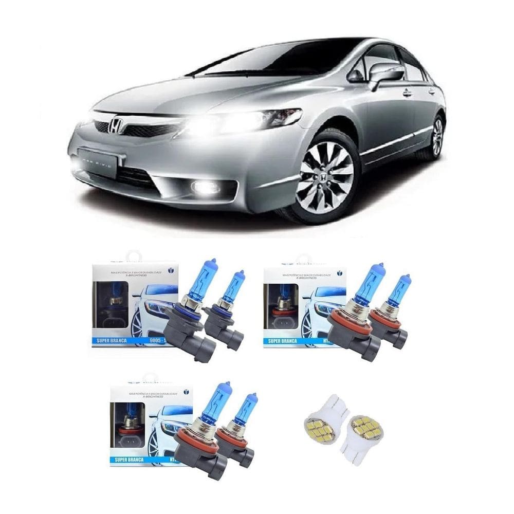 Lâmpadas Super Branca Farol Alto Baixo Milha New Civic 07-11