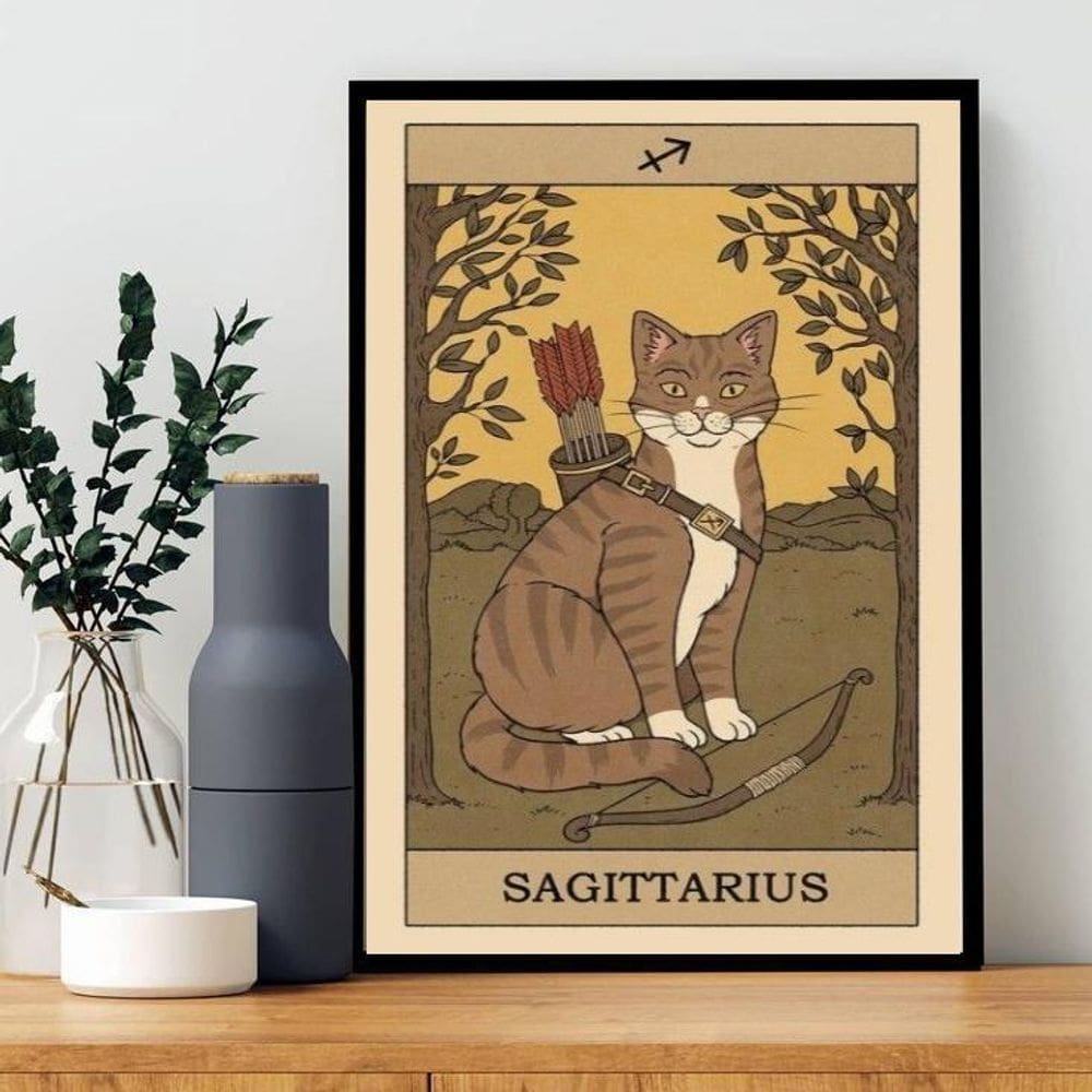 Quadro Carta Tarot Gato Signo Sagitário 33X24Cm