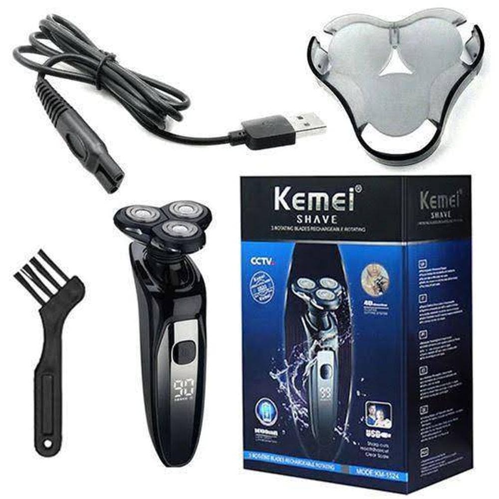 Barbeador Elétrico display lcd à prova dwaterproof água 3 Rotações KEMEI KM1524