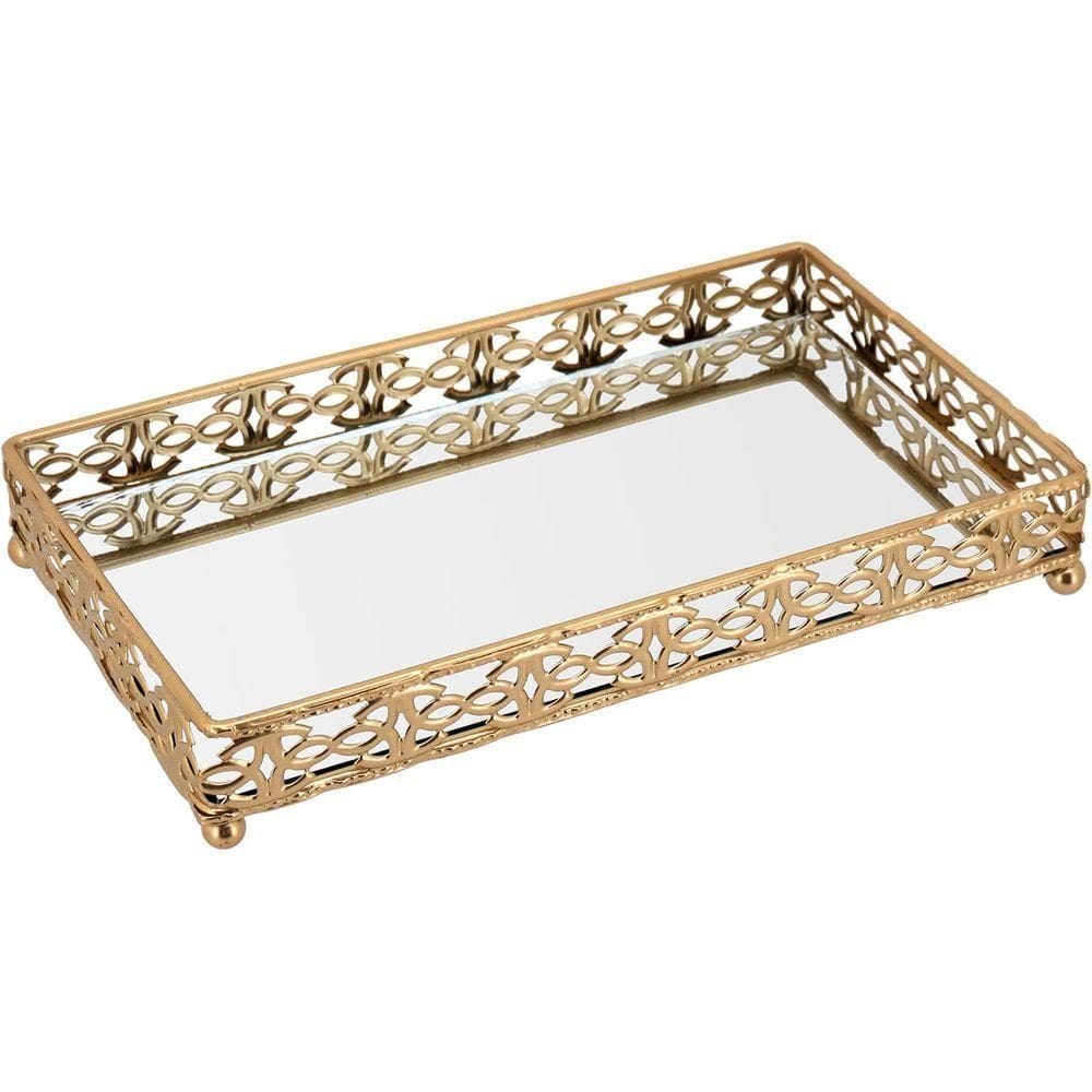 Bandeja Espelhado Metal 3x22x13cm Dourado