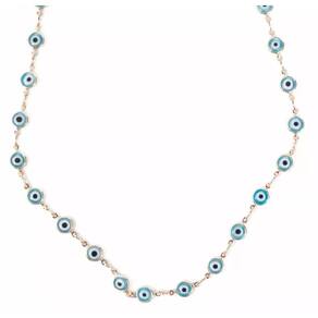 Colar Olho Grego Turco Azul Claro Folheado a Ouro 18k