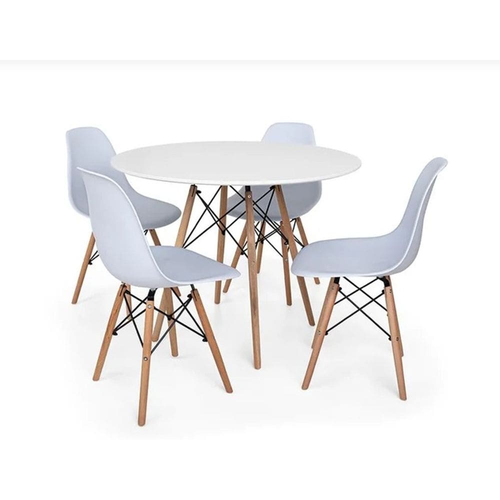 Conjunto Mesa de jantar Eiffel 110cm Branca + 4 Cadeiras Eiffel DKR Brancas