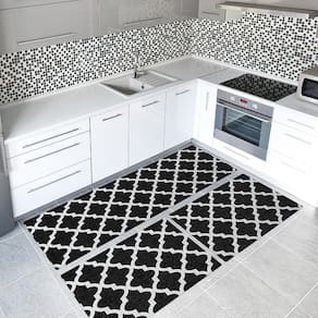 Tapete Cozinha 3 Peças Jacquard Latéx Arabesco Preto