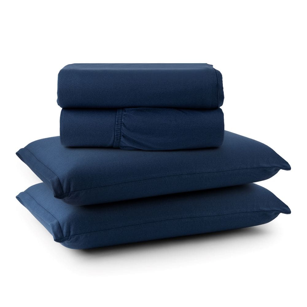 Jogo Cama Lençol Sonnet Casal Padrão Malha Lisa 100% Algodão Macio 4 Peças - Azul Marinho