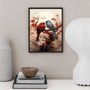 Quadro Arte Casal De Passarinhos 33X24Cm - Com Vidro