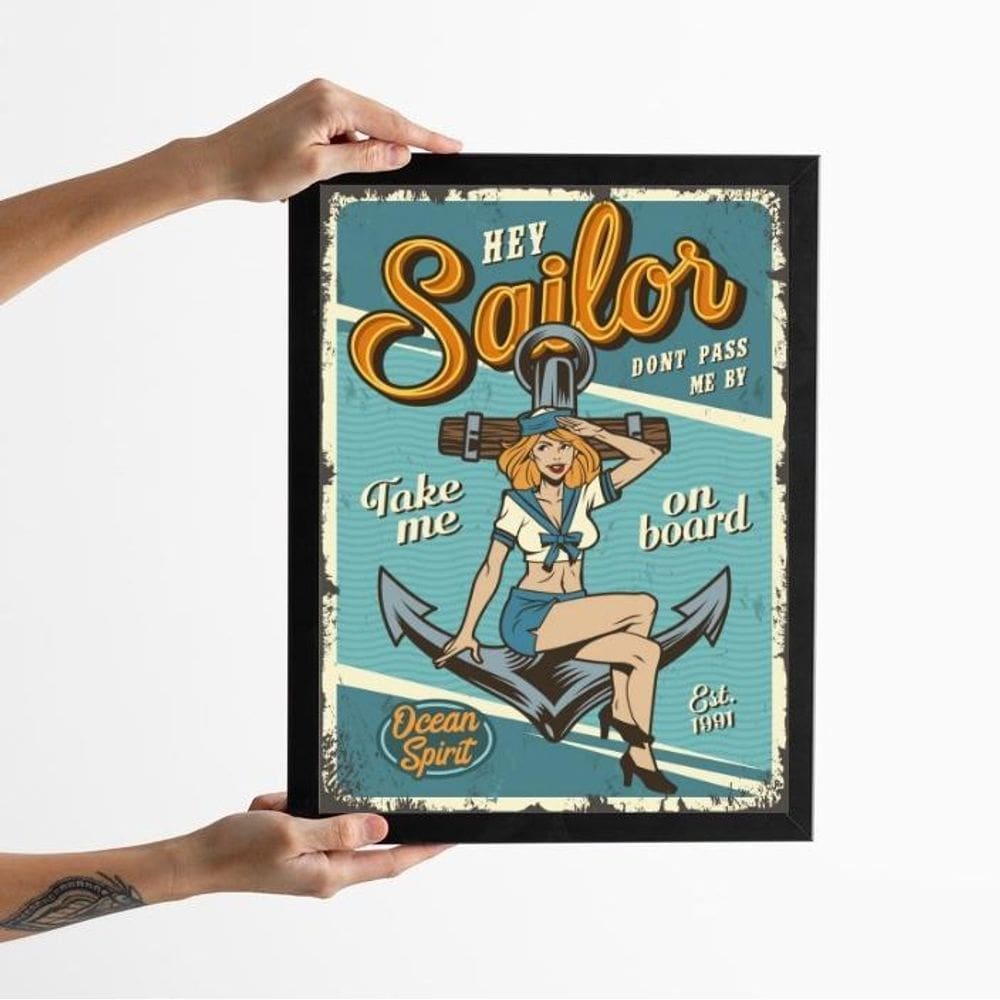 Quadro Decorativo Marinheira Vintage 33X24Cm - Com Vidro