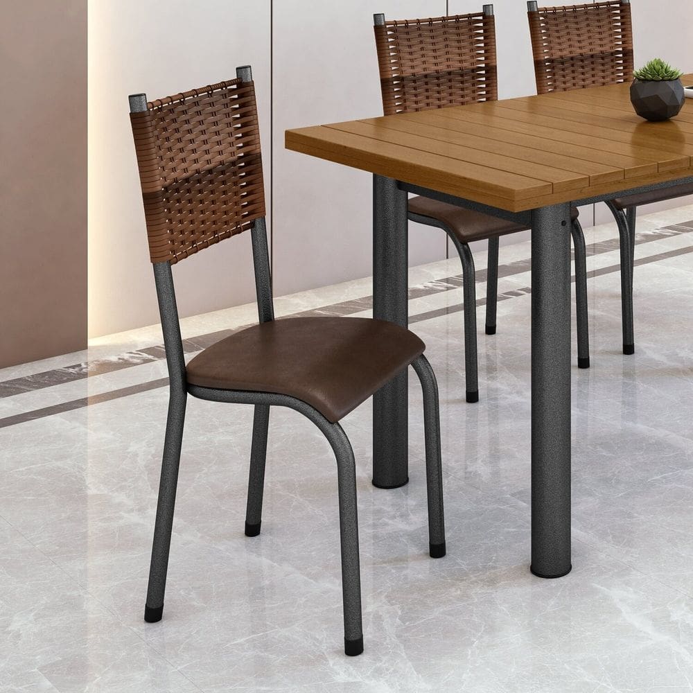 Kit com 06 Cadeiras Mariana 100cm X 48cm X 39cm Prata / Marrom /Carvalho