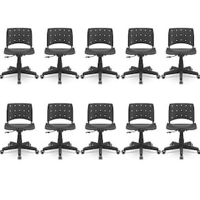 Kit 10 Cadeiras para Escritório Ergonômica Secretária Giratória Ergoplax Mais Nr17 Preto