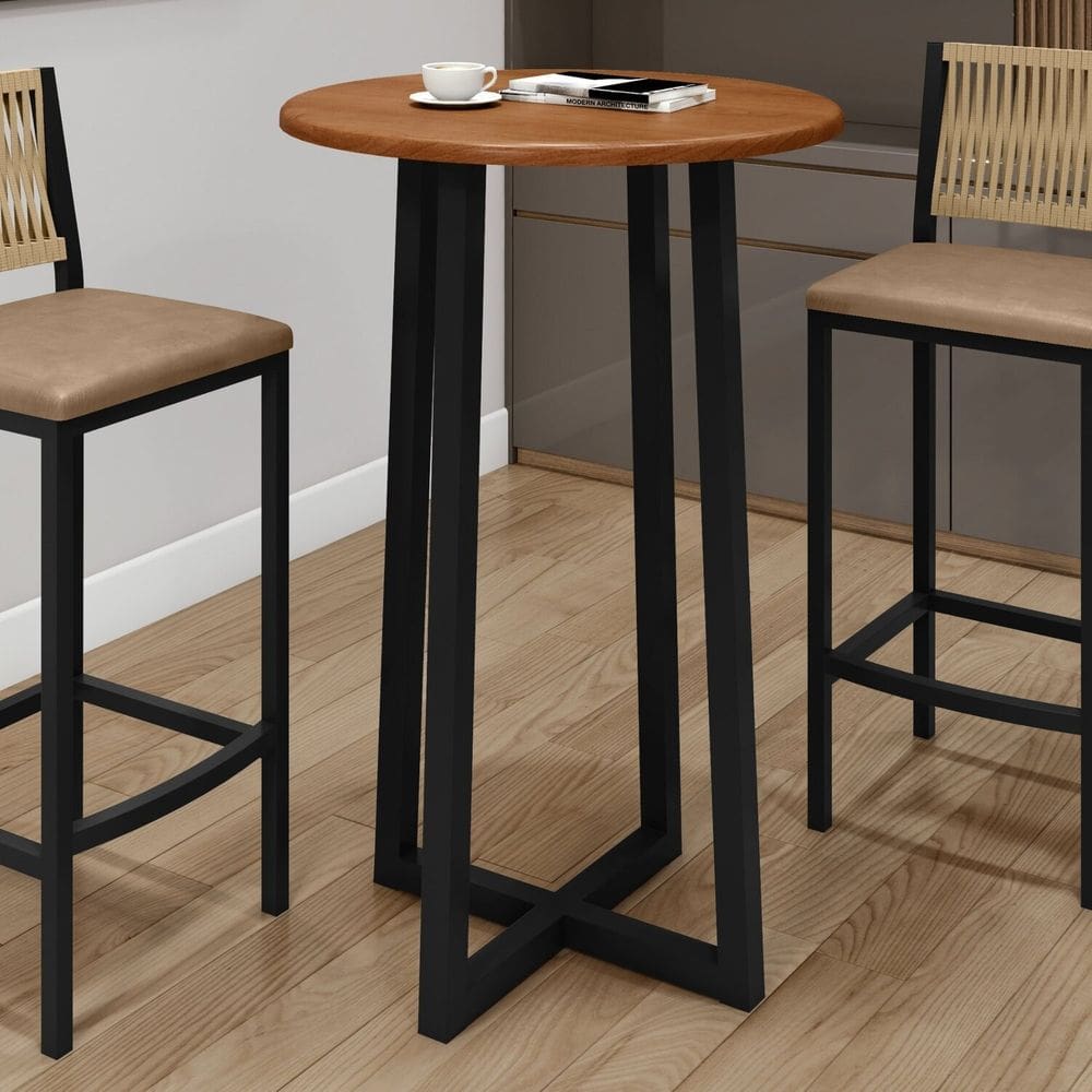 Mesa Madeira Maciça 70cm Bistrô Coliseu Preto / Marrom