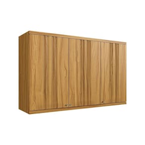 Armário Aéreo de Cozinha 120cm 3 Portas Caneladas 100% Mdf Noruega Amendoa
