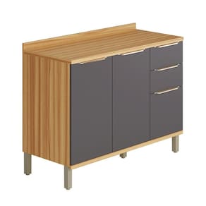 Balcão de Cozinha 120cm com 2 Portas 3 Gavetas e Tampo 100% Mdf Noruega Amêndoa/Cinza