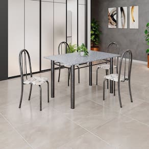 Conjunto de Mesa Tubular 120cm X 75cm Tampo com 4 Cadeiras Arabesco/ Prata