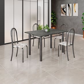 Conjunto de Mesa Tubular 120cm X 75cm Tampo com 4 Cadeiras Arabesco / Prata