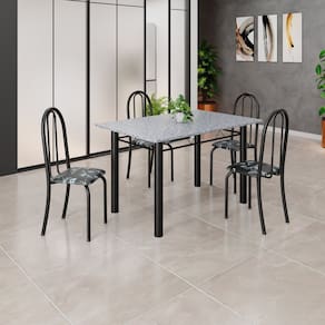 Conjunto de Mesa Tubular 120cm X 75cm Tampo com 4 Cadeiras Preto
