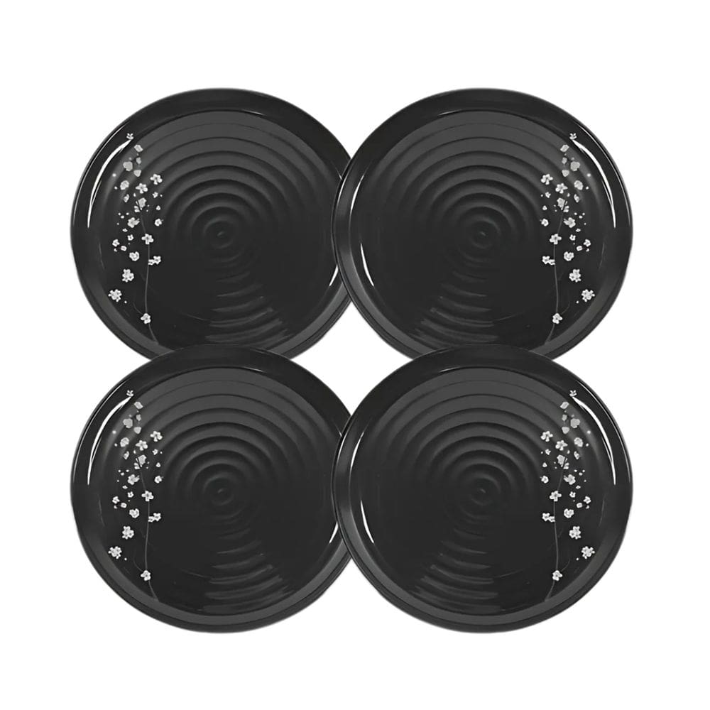 Kit 4 Pratos De Sobremesa Linha Sakura Preta 19Cm - Ad.