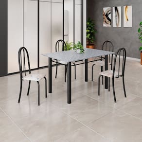 Conjunto de Mesa Tubular 120cm X 75cm Tampo com 4 Cadeiras Bege / Preto