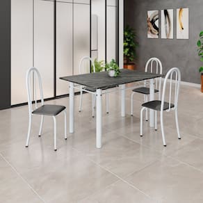 Conjunto de Mesa Tubular 120cm X 75cm Tampo com 4 Cadeiras Preto / Branco