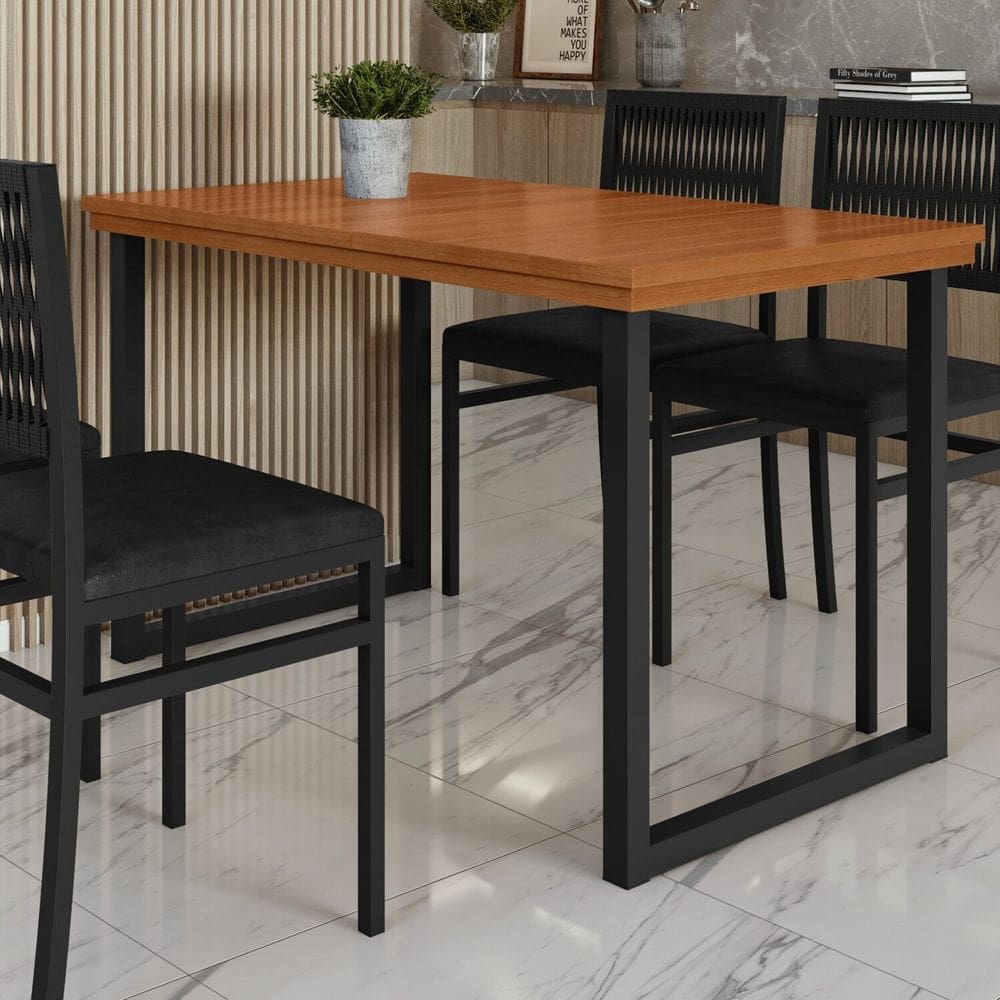 Mesa Madeira Maciça Ripado 120cm X75cm Berlim Preto / Marrom