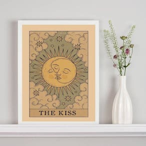 Quadro Carta Tarot The Kiss - Sol E Lua 24X18Cm - Com Vidro