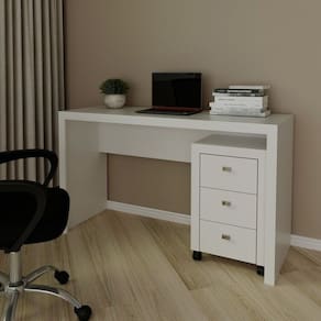 Conjunto 1 Mesa para Escritório 1 Gaveteiro 3 Gavetas Branco