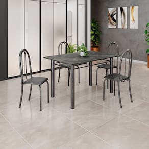 Conjunto de Mesa Tubular 120cm X 75cm Tampo com 4 Cadeiras Preto / Prata