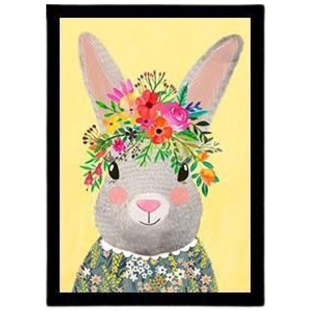 Quadro Decorativo Ilustração Coelhinha Com Flores 24X18Cm