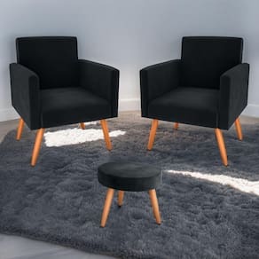 Conjunto Poltronas E Puff Anari Veludo Inca Preto