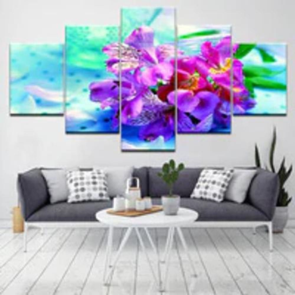 Quadro Decorativo Mosaico De 5 Peças Orquídeas Coloridas