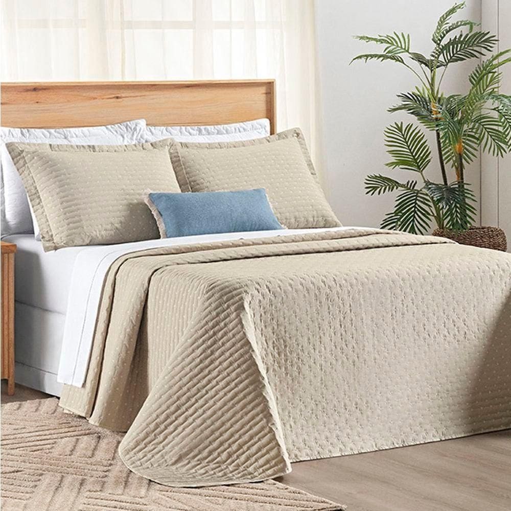 Cobre Leito Queen Verity 200 Fios Bordado 3 Peças Caqui