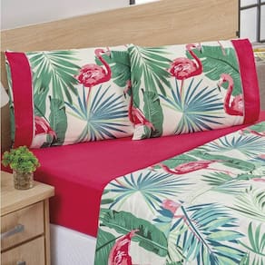Jogo De Lençol Solteiro 200 Fios Estampado 3 Peças Naturalle Flamingo