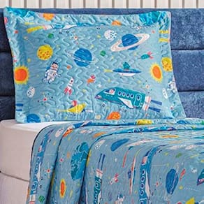 Colcha Solteiro Bouti Kids Dupla Face Estampado 2 Peças Astronauta