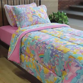 Edredom Solteiro Liverpool Kids Dupla Face Malha Estampada 3 Peças Unicornio